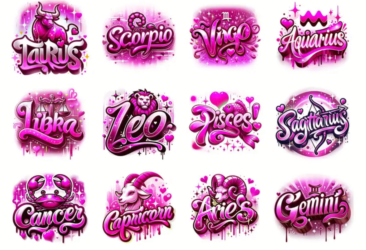 Pink Zodiac Sign Tumbler Wrap ( Build Your Own Tumbler
