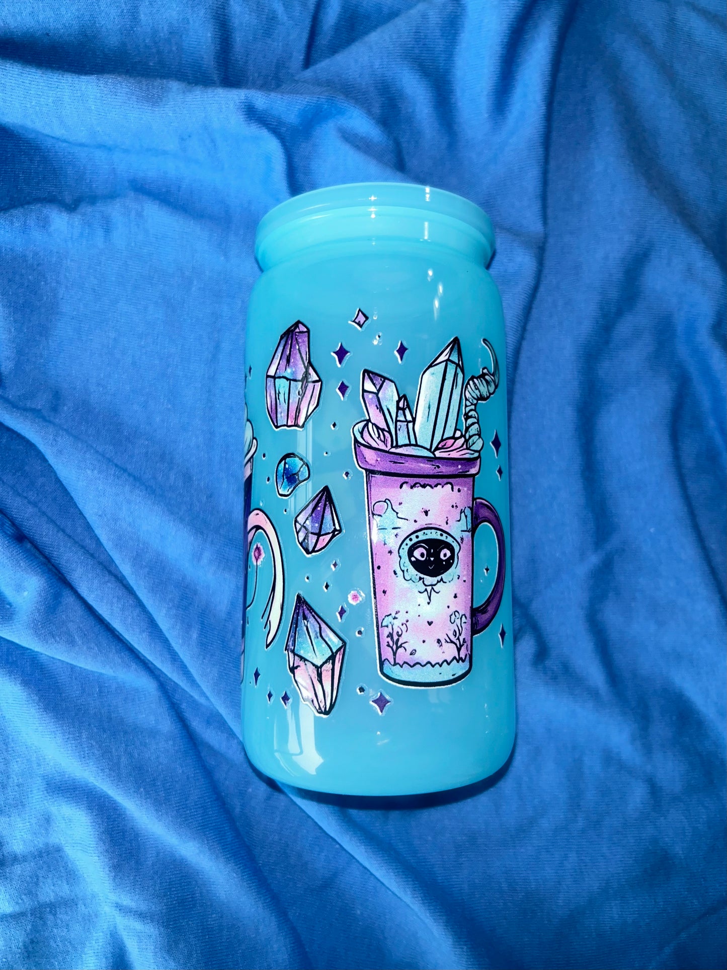 Spooky Crystals & Coffee Baby Blue 16oz Acrylic Tumbler