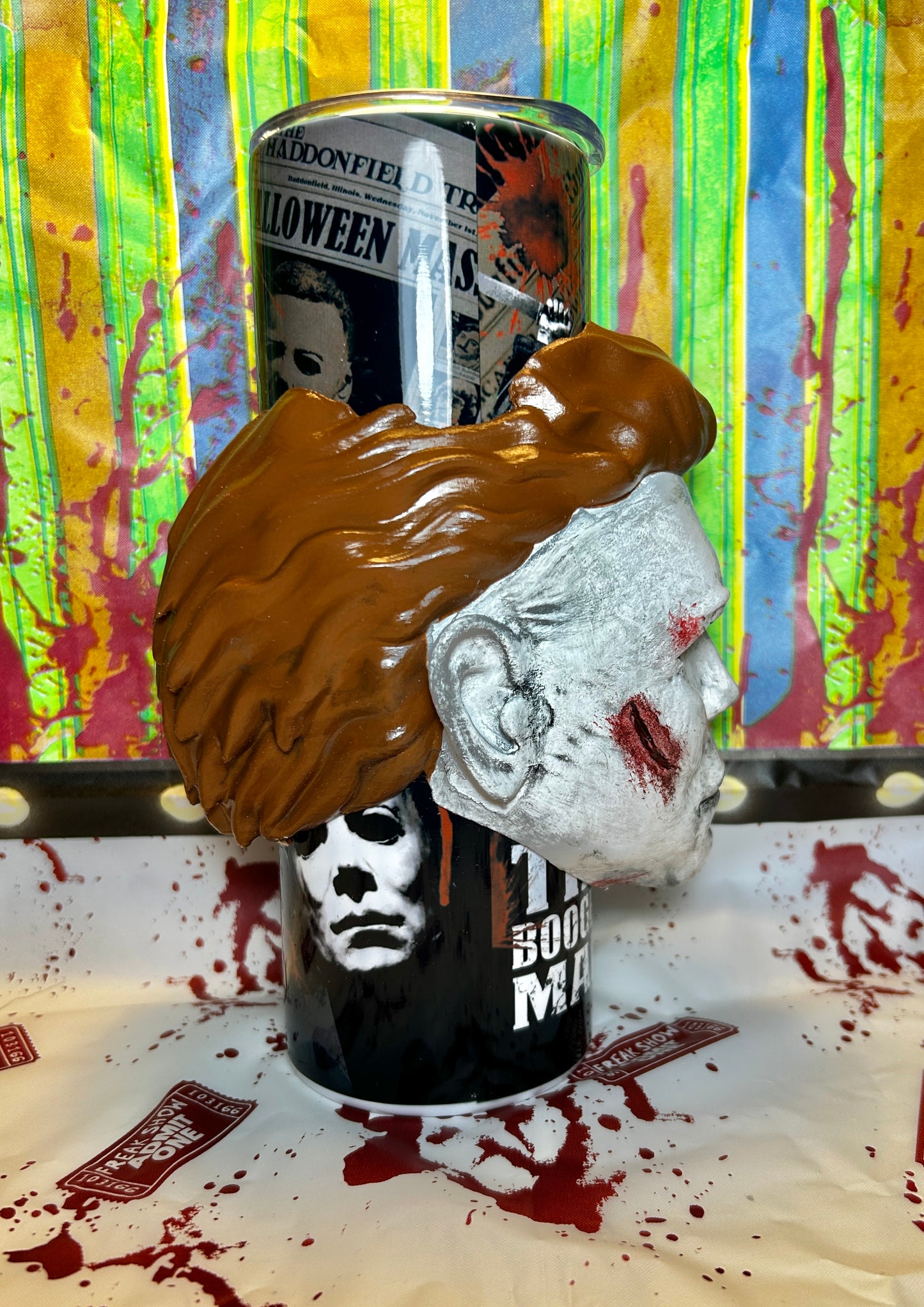 Michael Myers Tumbler With REMOVABLE 3D Head Tumbler Sleeve