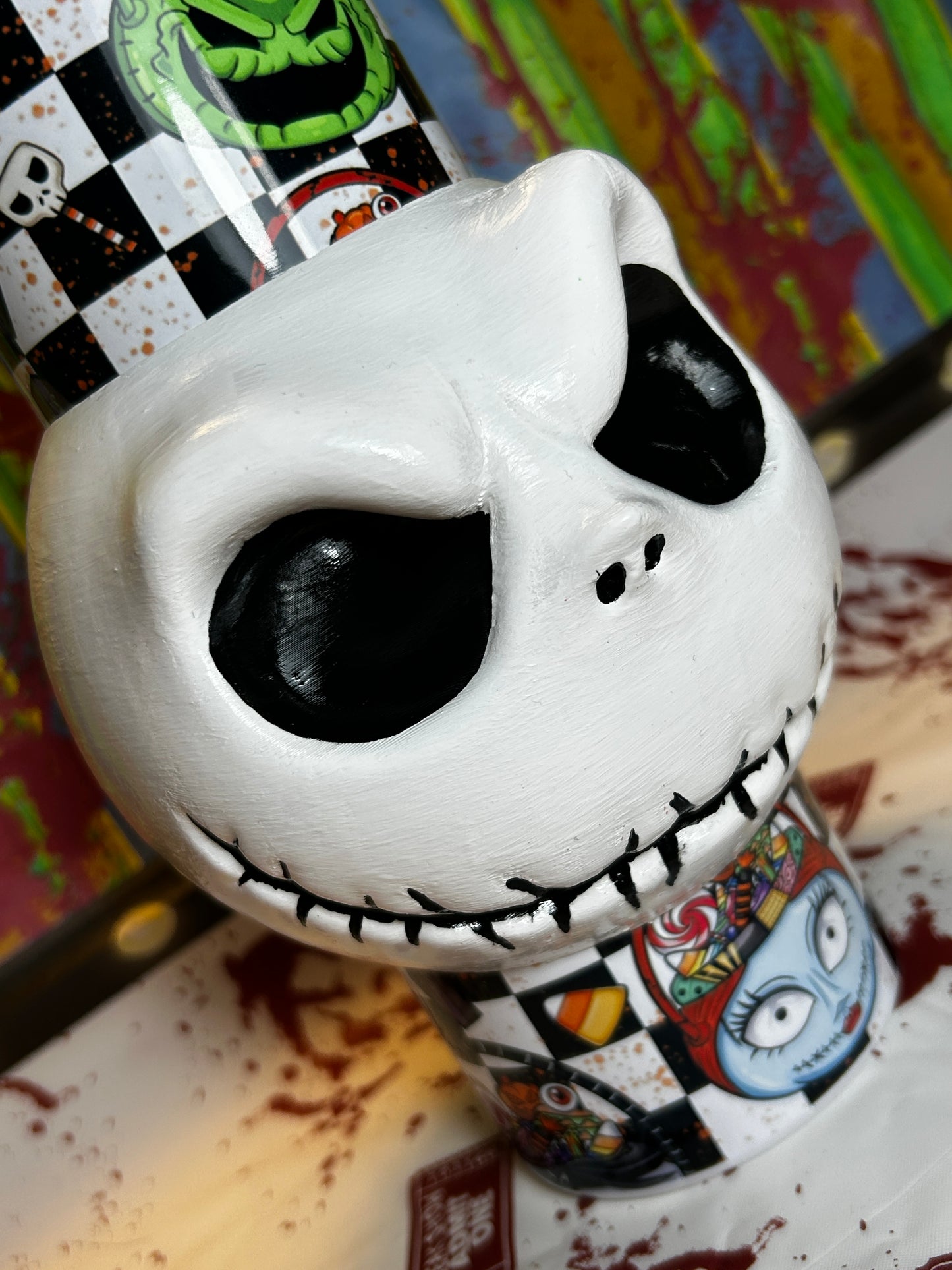 Jack Skellington Tumbler With REMOVABLE 3D Head Sleeve & Straw Topper