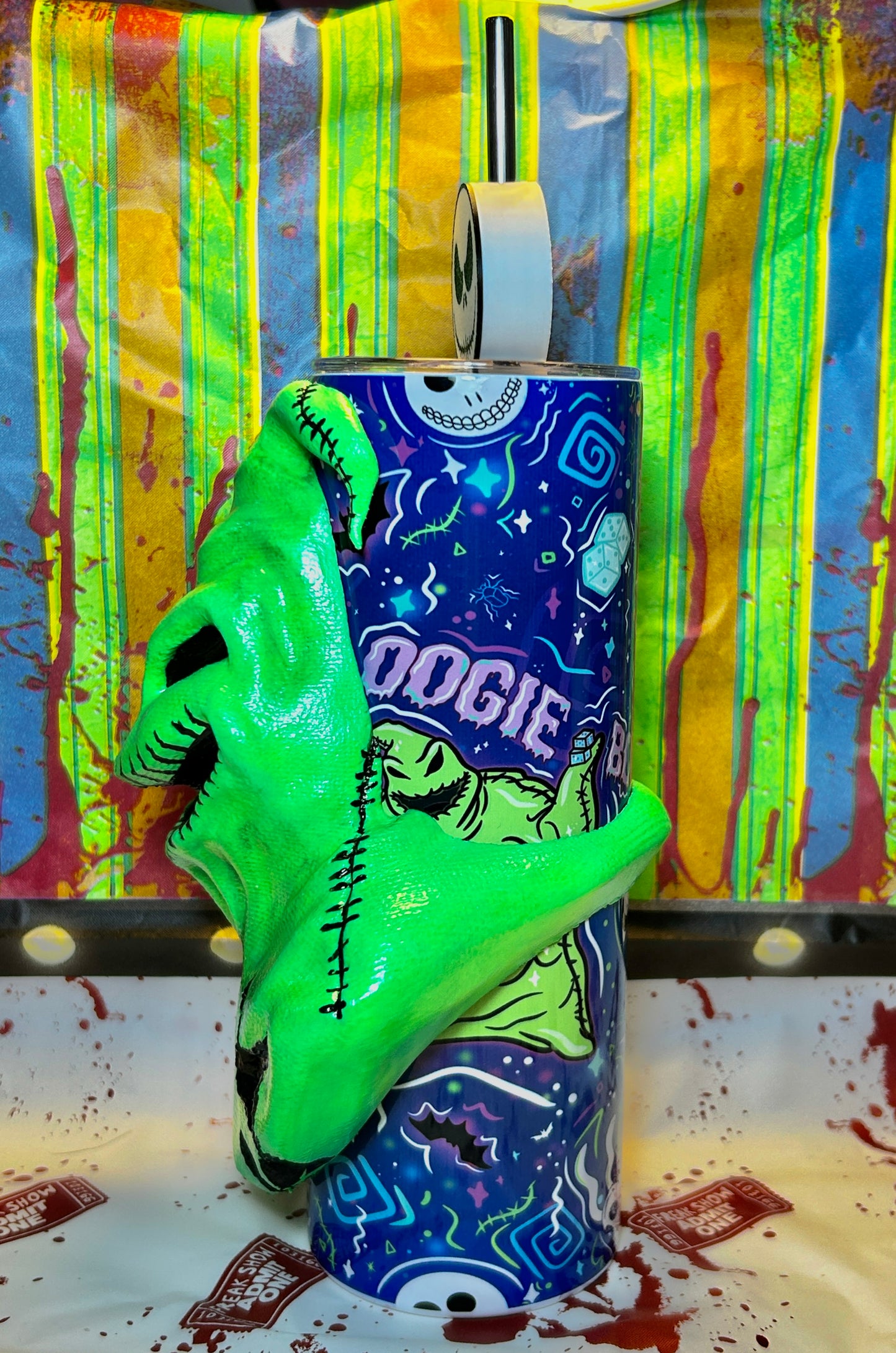 Oogie Boog Tumbler With REMOVABLE & GLOW IN THE DARK 3D Head Sleeve & Straw Topper