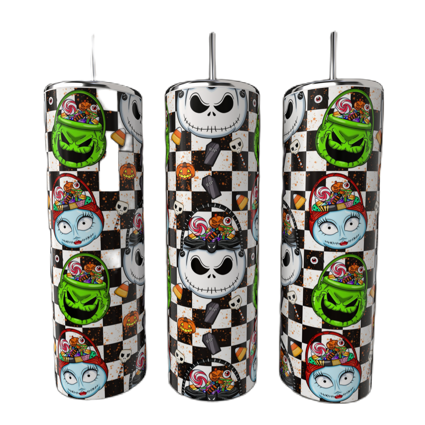 Jack Skellington Tumbler With REMOVABLE 3D Head Sleeve & Straw Topper