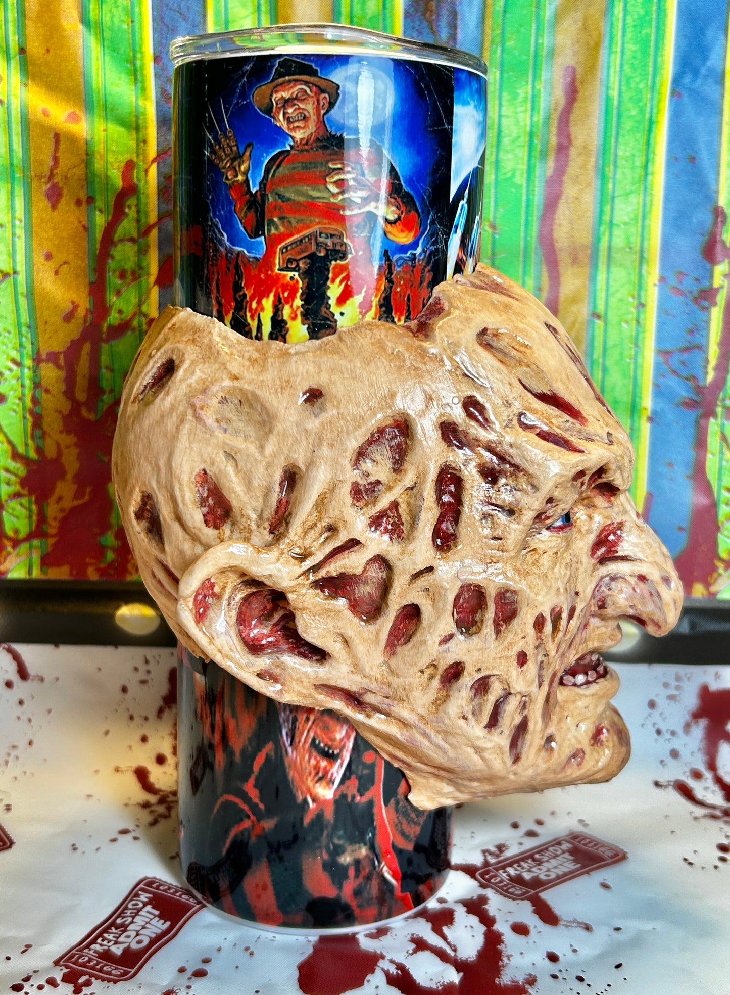 Freddy Krueger Tumbler With REMOVABLE 3d Head Tumbler Sleeve