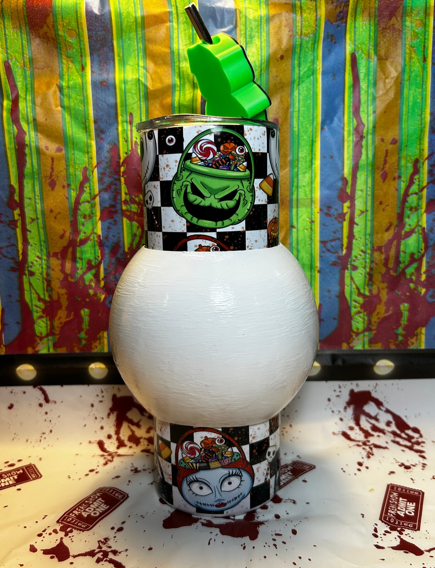 Jack Skellington Tumbler With REMOVABLE 3D Head Sleeve & Straw Topper