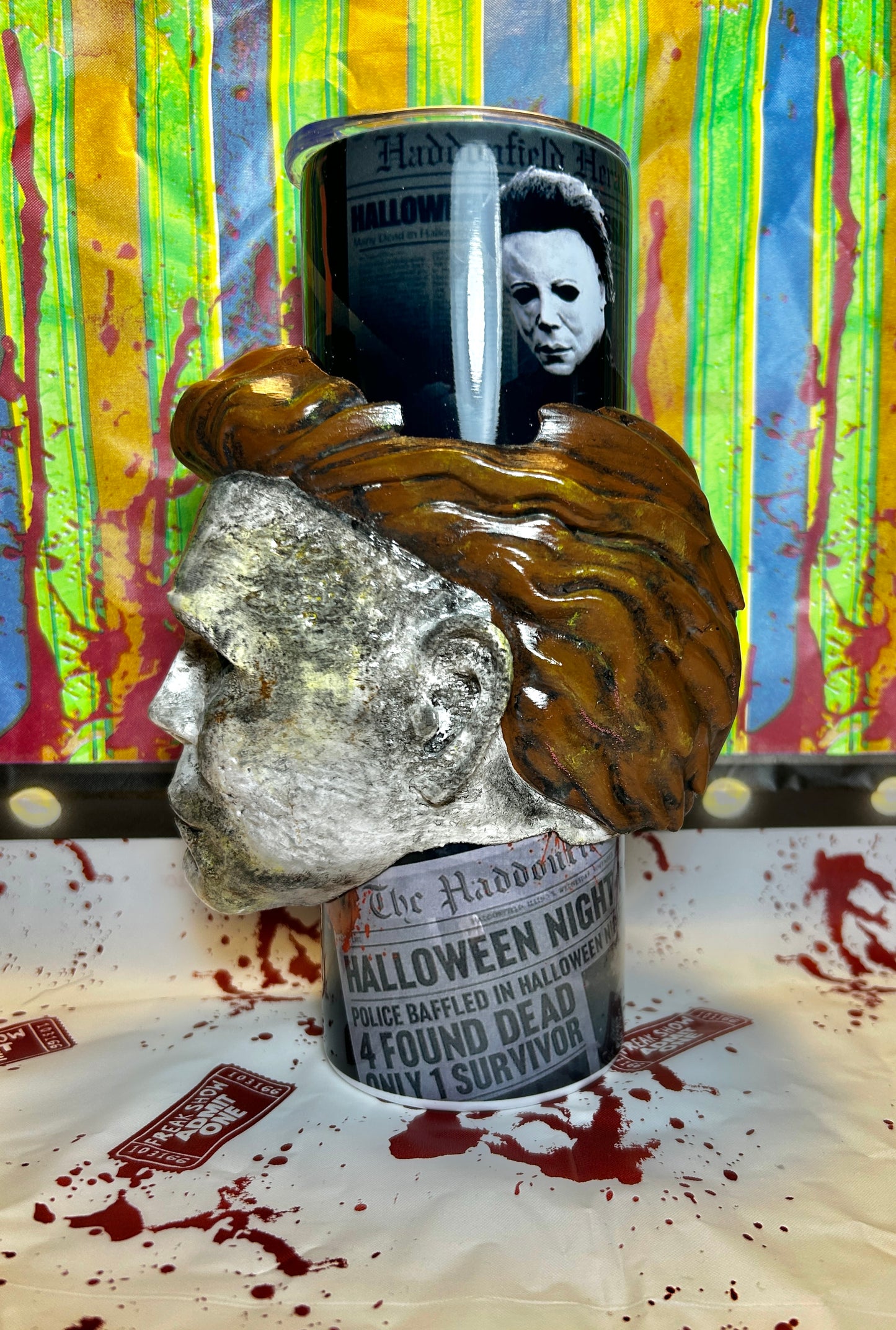 Michael Myers Tumbler With REMOVABLE 3D Head Tumbler Sleeve