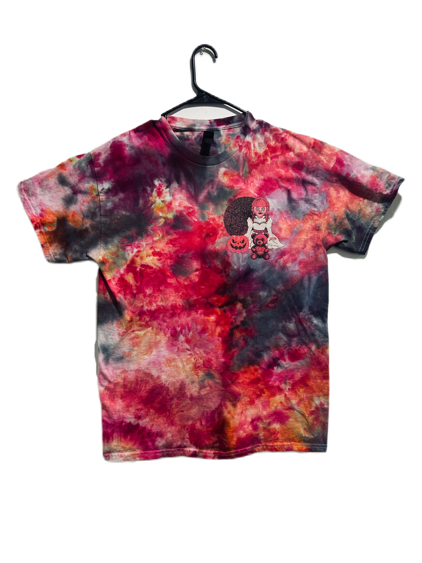 Annabelle Doll Tie Dye T-Shirt or Crewneck Sweater With Option Of Glittered Design