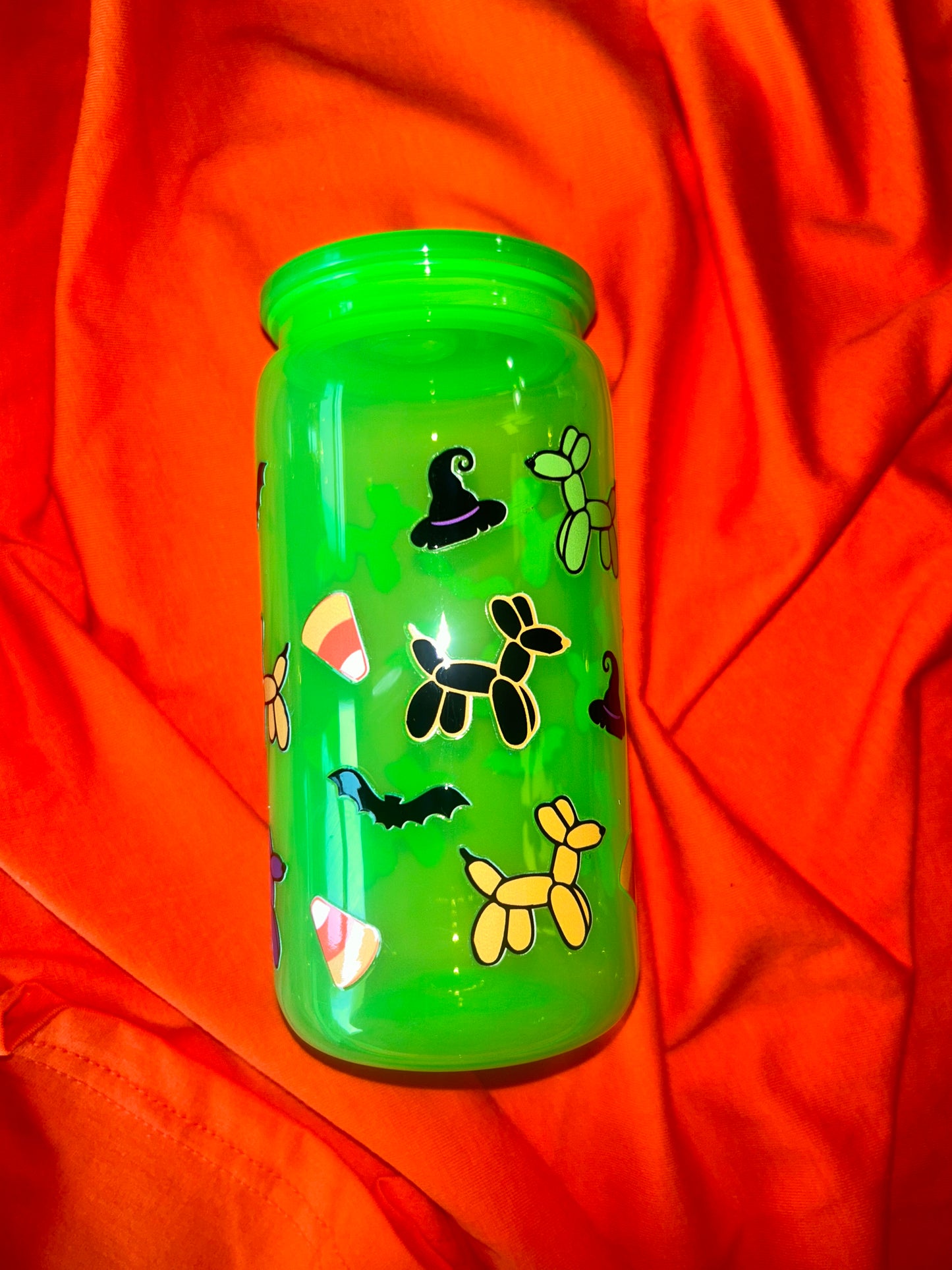 Halloween Balloon Dog Neon Green 16oz Acrylic Tumbler