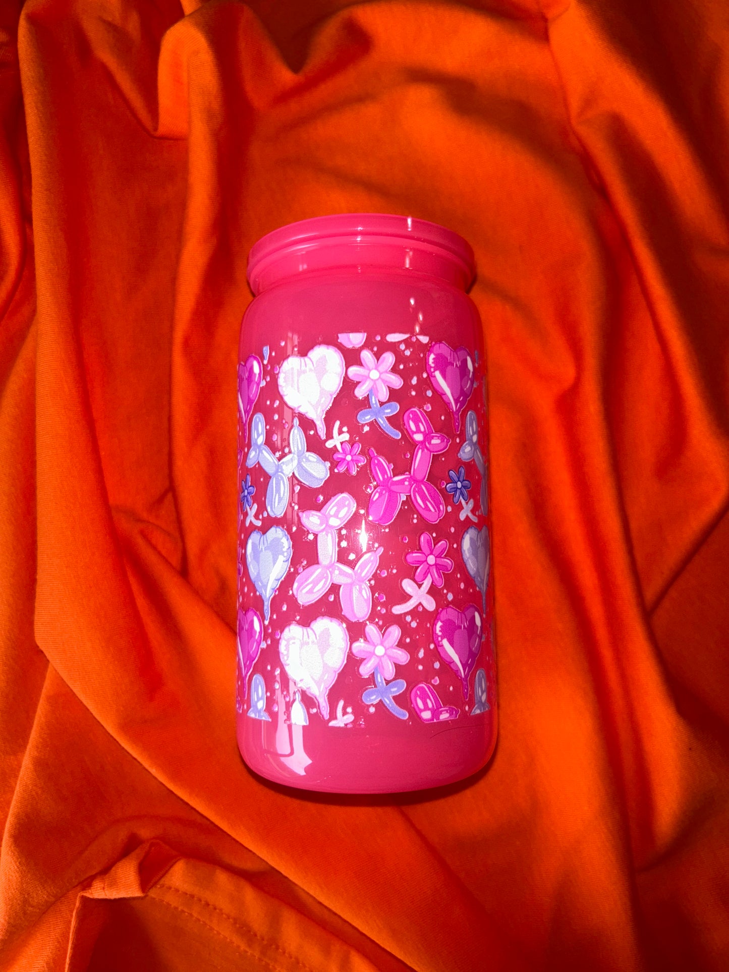 Pink & Purple Balloon Dog Neon Pink 16oz Acrylic Tumbler