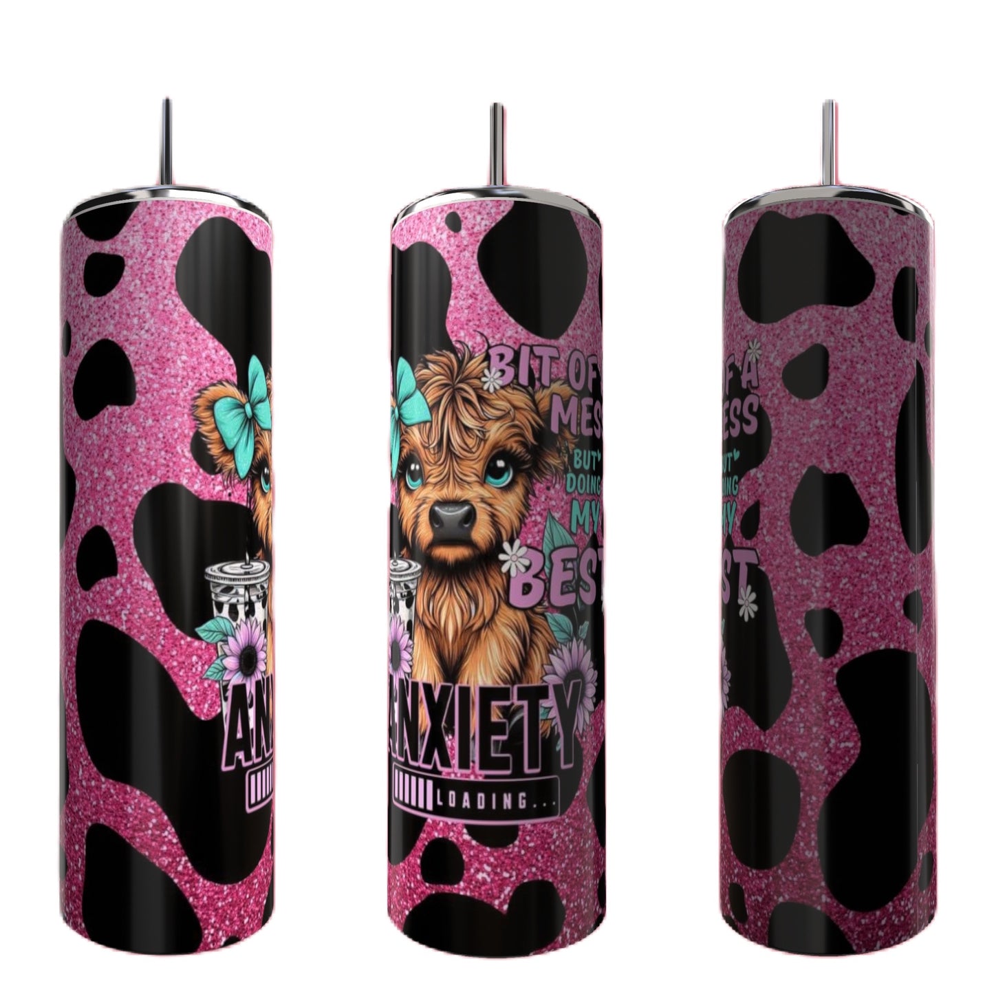 Anxiety Loading Pink Cow Print 20oz Tumbler