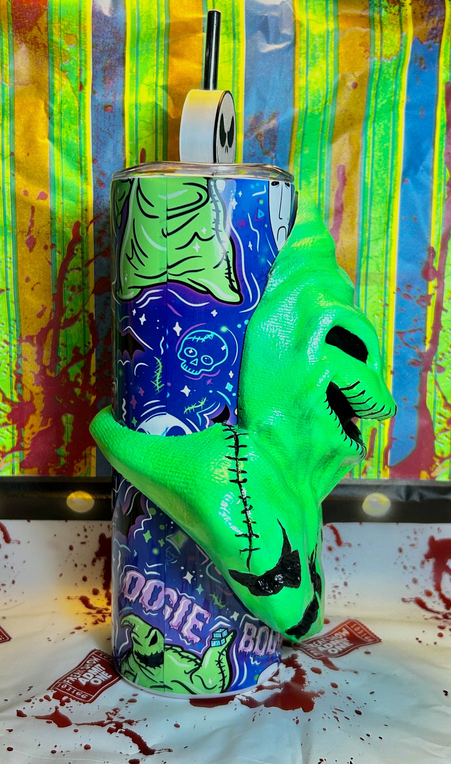 Oogie Boog Tumbler With REMOVABLE & GLOW IN THE DARK 3D Head Sleeve & Straw Topper