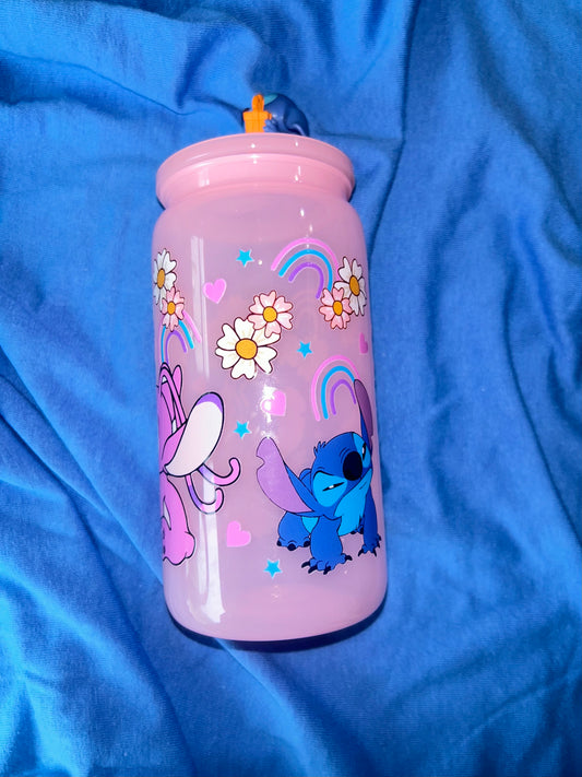 Stitch Baby Pink 16 oz Acrylic Tumbler With Stitch Lid