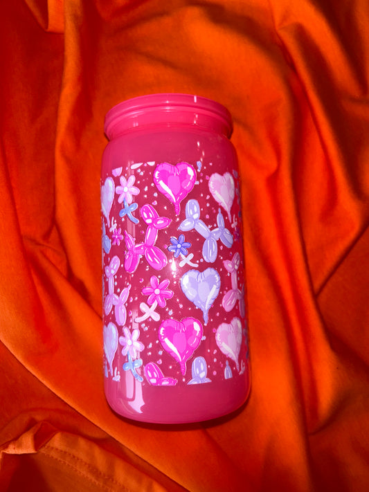 Pink & Purple Balloon Dog Neon Pink 16oz Acrylic Tumbler