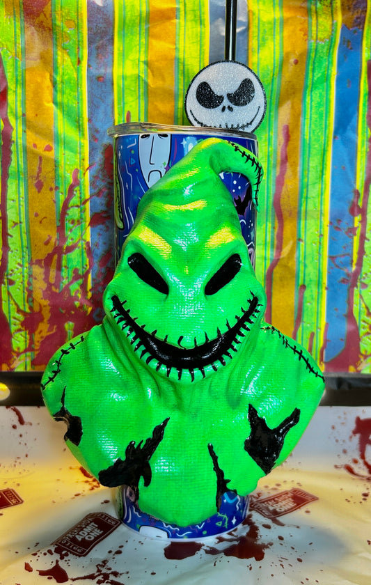 Oogie Boog Tumbler With REMOVABLE & GLOW IN THE DARK 3D Head Sleeve & Straw Topper